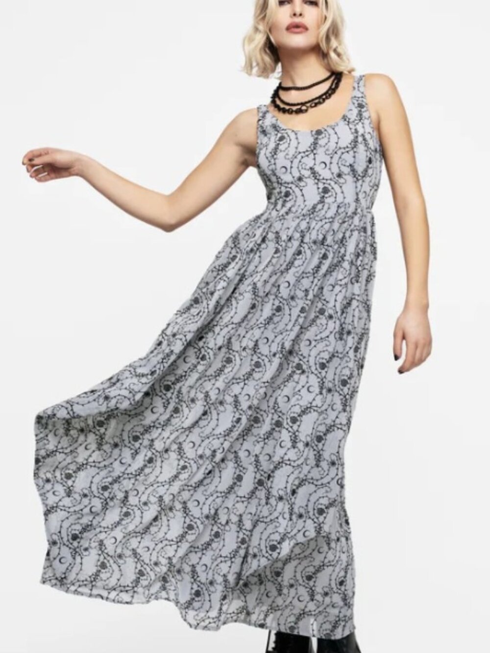 Rosethorn Flocked Velour Chiffon Ruffle Midaxi Dress - Blue - 8